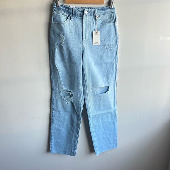 Good American Straight Leg Jeans Women 2/28 Blue High Rise Light Wash Distressed - Picture 1 of 7